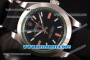 Rolex Milgauss Asia Automatic Steel Case with Black Dial Stick Markers and Black Nylon Strap