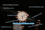 IWC Portuguese Chrono Miyota OS20 Quartz Rose Gold Case with White Dial Blue Numeral Markers and Black Leather Bracelet