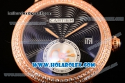 Cartier Rotonde De Miyota Quartz Rose Gold Case/Bracelet with Black Dial and Diamonds Bezel