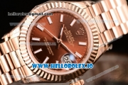 Rolex Datejust Swiss ETA 2671 Automatic Rose Gold Case with Brown Dial Stick Markers and Rose Gold Bracelet (BP)