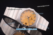 Omega Constellation Co-Axial Swiss ETA 2824 Automatic Full Steel with Diamond Bezel and Yellow Stripy Dial-Diamond Markers