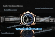 Patek Philippe Complicated World Time Chrono Miyota Quartz Rose Gold Case with Stick Markers and Black Dial