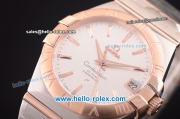 Omega Constellation Co-Axial Swiss ETA 2824 Automatic Steel Case with Rose Gold Bezel and Rose Gold Markers- Silver Dial