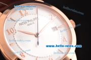 Patek Philippe Calatrava Swiss ETA 2824 Automatic Rose Gold Case with Brown Leather Strap White Dial Numeral/Stick Markers