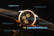 Breitling Transocean Quartz Steel Case with Rose Gold Bezel and Black Dial-Black Leather Strap