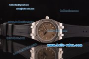 Audemars Piguet Royal Oak Lady Miyota OS2035 Quartz Steel Case with Black Rubber Strap Gold Markers and Grey Grid Dial