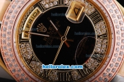 Rolex Day-Date Automatic Movement Rose Gold&Diamond Bezel with Black&Diamond Dial