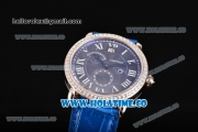 Cartier Rotonde Second Time Zone Day/Night Asia Manual Winding Steel Case with Blue Dial Diamonds Bezel and White Roman Numeral Markers