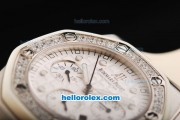 Audemars Piguet Royal Oak Swiss Valjoux 7750 Chronograph Movement White Dial with Diamond Bezel and White Rubber Strap