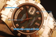 Rolex Day-Date Swiss ETA 2836 Automatic Rose Gold Case with Diamond Bezel and Black MOP Dial -Rose Gold Strap