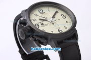 U-BOAT Italo Fontana Flightdeck Working Chronograph Quartz Movement PVD Case with Beige Dial and Black Number Marking-Leather Strap