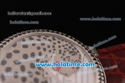 Cartier Ballon Bleu de Cartier 42MM Swiss ETA 2892 Automatic Steel Case with Brown Leather Strap Diamond Bezel and Leopard/White MOP Dial