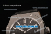 Audemars Piguet Royal Oak Lady Swiss Quartz Steel Case with Black Leather Strap Black Dial and Stick Markers