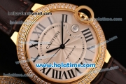 Cartier Ballon Bleu de 42MM Swiss ETA 2836 Automatic Yellow Gold Case with Brown Leather Strap White Dial and Diamond Bezel (Z)