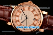 Cartier Rotonde De Miyota Quartz Rose Gold Case with Diamonds Markers White Dial and Brown Leather Strap