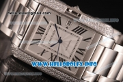 Cartier Tank Anglaise Miyota 9015 Automatic Steel Case/Bracelet with Silver Dial and Roman Numeral Markers - Diamonds Bezel