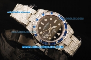 Rolex GMT-Master II Swiss ETA 2836 Automatic Movement Black Dial with White Markers and Diamond Bezel/Diamond Strap