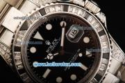 Rolex GMT Master II Swiss ETA 2836 Automatic Movement Full Steel with Black Dial and Diamond Bezel