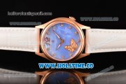 Vacheron Constantin Metiers d'Art Swiss ETA 2824 Automatic Rose Gold Case with Blue MOP Dial White Leather Strap and Diamonds Markers