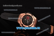 Hublot King Power Swiss Valjoux 7750 Automatic Rose Gold Case with Black Skeleton Dial and Black Rubber Strap (YR)