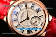 Cartier Ballon Bleu De Small Swiss Quartz Rose Gold Case with White Dial Black Roman Numeral Markers and Red Leather Strap
