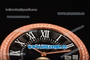 Cartier Rotonde De Miyota Quartz Rose Gold Case/Bracelet with Diamonds Bezel Black Dial and White Roman Numeral Markers