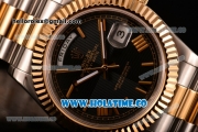 Rolex Day-Date II Asia 2813 Automatic Two Tone Case/Bracelet with Black Dial and Gold Roman Numeral Markers