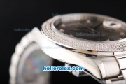 Rolex Day Date II Automatic Movement Full Steel with Double Row Diamond Bezel with Diamond Markers and Grey Dial