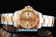 Rolex GMT Master II Automatic Movement Gold Dial with Gold Bezel and Diamond Marking-Two Tone Strap
