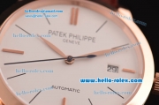Patek Philippe Calatrava Swiss ETA 2824 Automatic Rose Gold Case with Brown Leather Strap White Dial Stick Markers