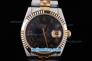 Rolex Datejust Oyster Perpetual Swiss ETA Automatic Movement ETA Case Two Tone with Gold Bezel,Black MOP Dial and Gold Roman Marking