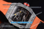 Richard Mille RM027-2 Miyota 9015 Automatic Carbon Fiber Case with Skeleton Dial Dot Markers and Orange Nylon Strap