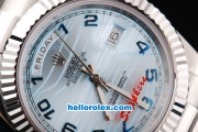 Rolex Day Date II Oyster Perpetual Automatic Movement Silver Case with Blue Ocean Dial and Blue Number Markers