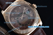 Rolex Sky-Dweller Asia 2813 Automatic Rose Gold Case with Brown Leather Strap and Brown Dial