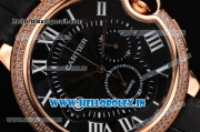 Cartier Ballon Bleu De Large Chrono Miyota OS20 Quartz Rose Gold Case with Diamonds Bezel and Black Dial