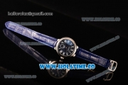 Cartier Ballon Bleu De Small Swiss Quartz Steel Case with Blue Dial White Roman Numeral Markers and Blue Leather Strap