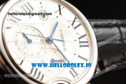 Cartier Ballon Bleu De Large Chronograph 7705 Automatic Steel Case with White Dial Roman Numeral Markers and Genuine Leather Strap