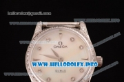 Omega De Ville Prestige Miyota Quartz Stainless Steel Case/Bracelet with White MOP Dial Diamonds Markers