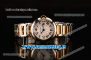 Cartier Ballon Bleu Japanese Miyota Quartz Movement Silver Case with White Dial and Black Roman Markers-Two Tone Strap