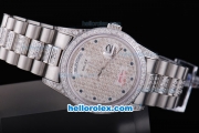 Rolex Day-date with Diamond Dial-Diamonds Bezel,Stainless Steel Strap