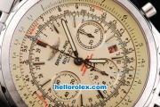 Breitling Bentley Motors Swiss Valjoux 7750 Chronograph Movement Full Beige Dial with Silver Stick Marker and SS Strap