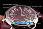 Cartier Ballon Bleu Swiss Quartz Steel Case with Burgundy Leather Strap White Markers and Burgundy Dial