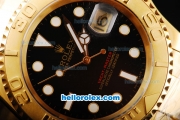 Rolex Yachtmaster Swiss ETA 2836 Automatic Movement Full Gold Case/Strap with Black Dial and White Round Hour Marker