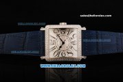 Franck Muller Master Square Swiss ETA 2824 Automatic Movement White Dial with Diamond Bezel and Blue Leather Strap