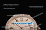 Cartier Ballon Bleu De Small Swiss Quartz Steel Case with Diamonds Bezel White Dial and Blue Leather Strap - Black Markers