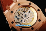 Audemars Piguet Royal Oak Offshore Don Ramon de la Cruz Swiss Valjoux 7750 Automatic Movement Run 12 Second Rose Gold Case with Brown Grid Dial and Numeral Markers