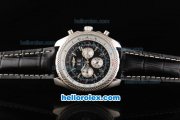 Breitling for Bentley Automatic Movement Steel Case with Black Dial and Silver Stick Markers-Black Leather Strap