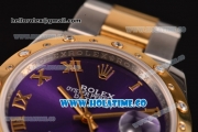 Rolex Datejust Asia 2813 Automatic Yellow Gold/Steel Case with Purple Dial Diamonds Bezel and Roman Numeral Markers (BP)