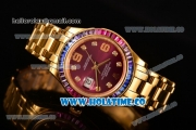 Rolex Datejust Pearlmaster Asia 2813 Automatic Full Yellow Gold with Purple Dial and Diamonds Markers - Rainbow Diamoand Bezel (BP)