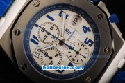 Audemars Piguet Royal Oak Chronograph Swiss Valjoux 7750 Automatic Movement White Dial with Blue Number Markers and Blue Leather Strap